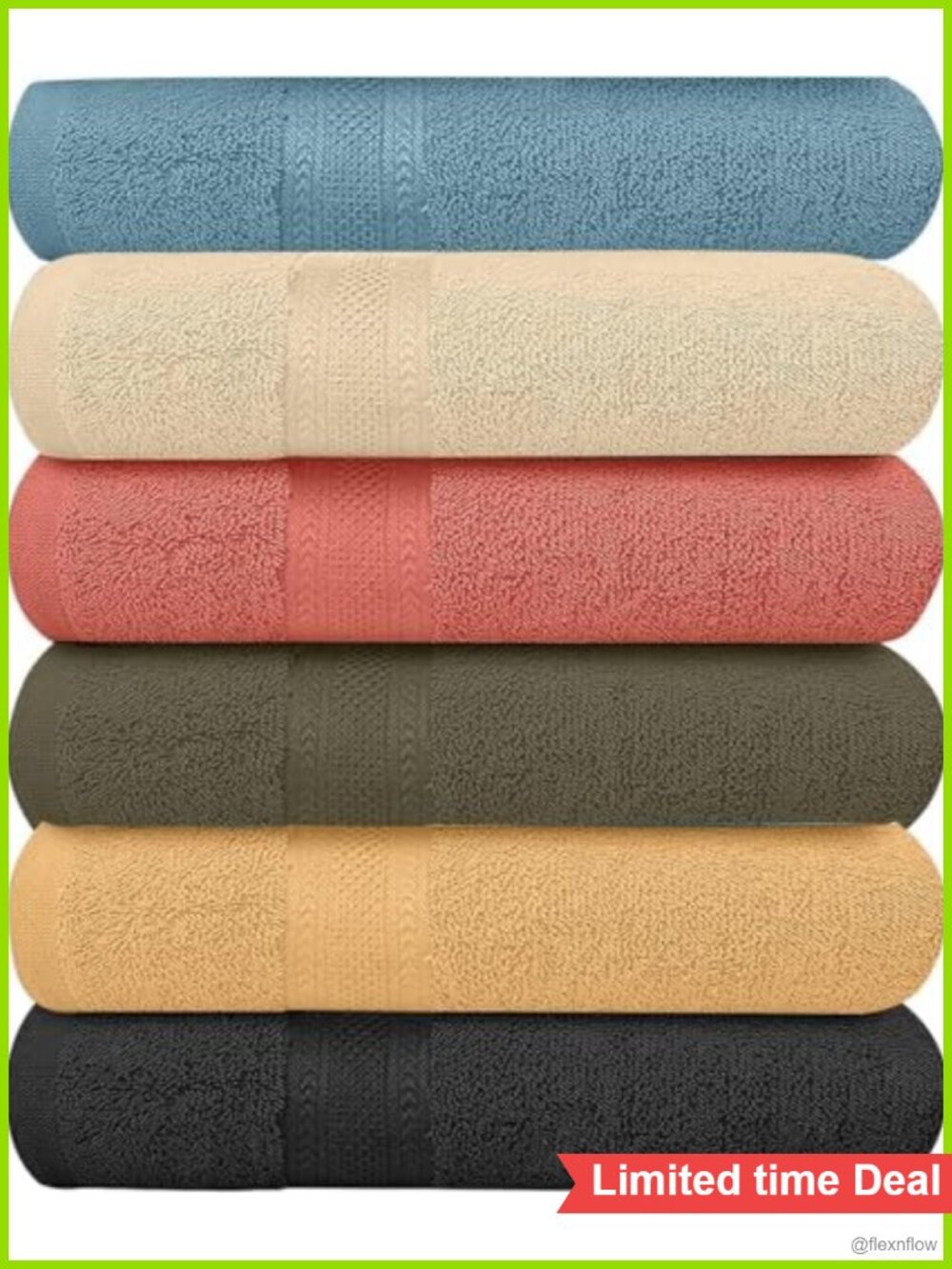 6 Pack Bath Towels 100% Ring Spun Cotton Quick Dry Highly Absorbent 27x54